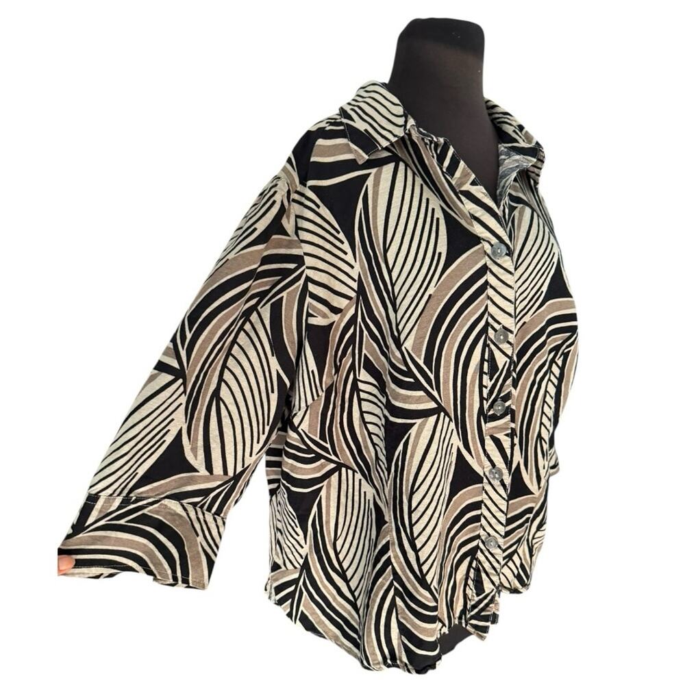 East 5th Linen Blend Neutral Tropical Lagenlook Top Women Size 3X Resort Scandi